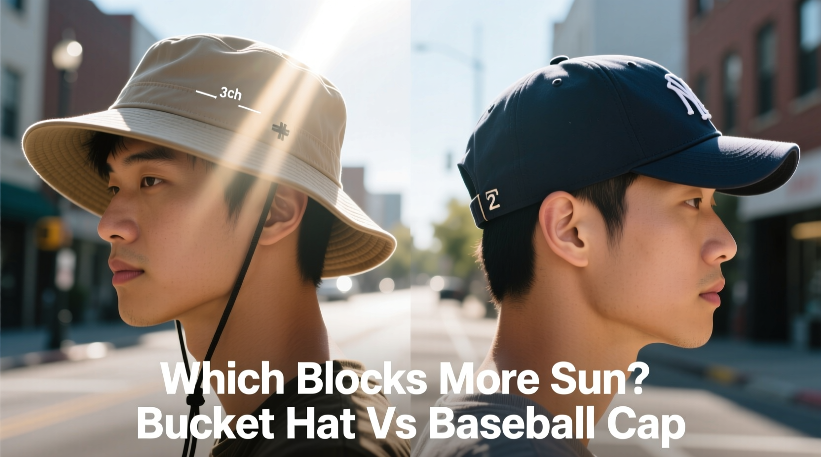 bucket hat or baseball cap which actually blocks more sun