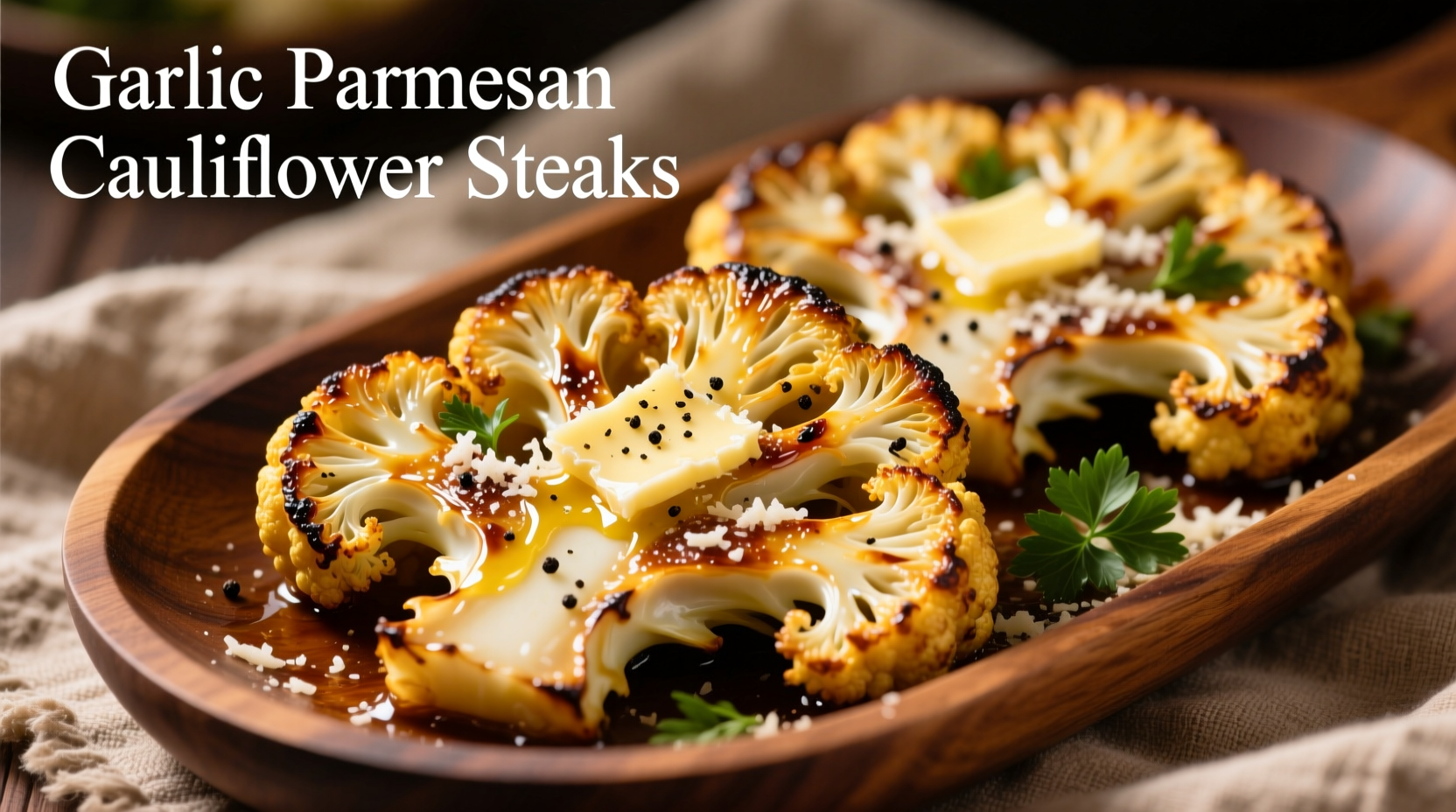 Golden roasted cauliflower steaks with garlic and parmesan