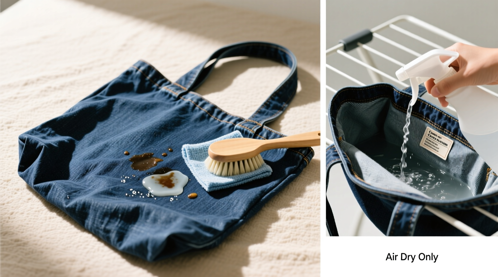 step by step guide to safely cleaning and refreshing your denim tote bag
