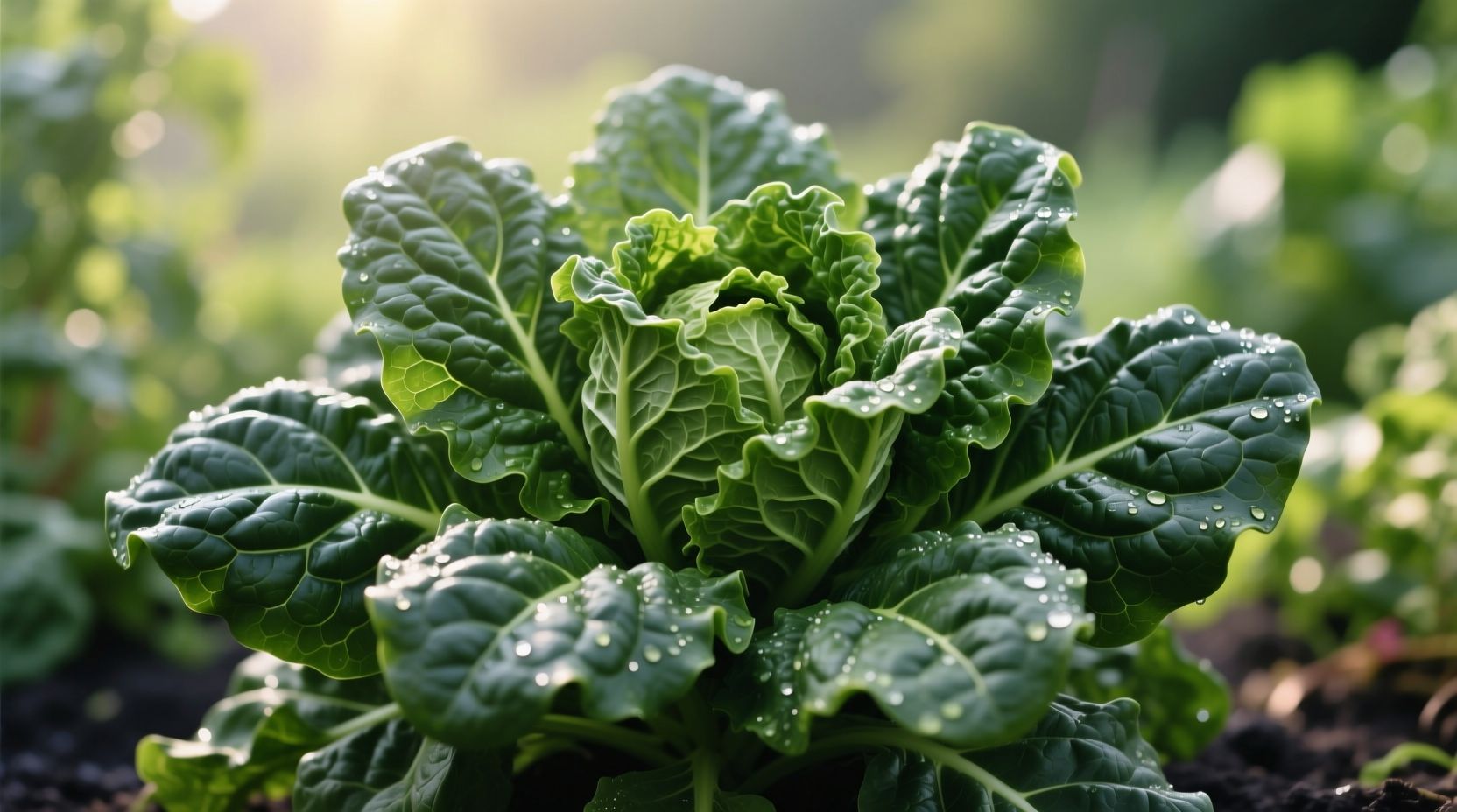 Mature spinach plant with deep green crinkled leaves