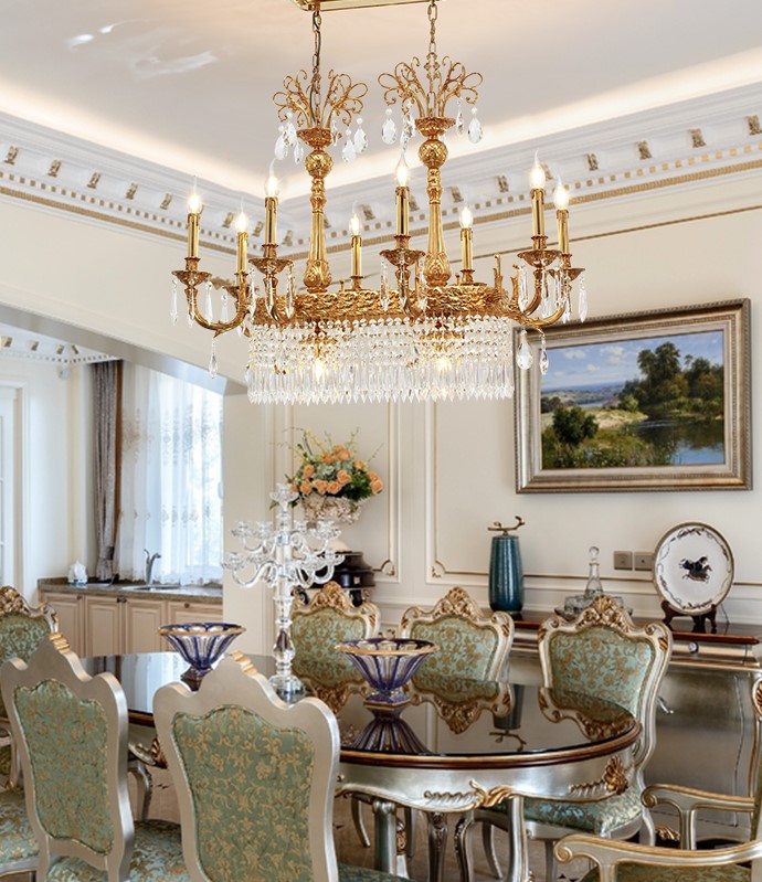 Dinning room pure copper luxury crysta chandeliers with 5 arms copper chandelier pendant lighting