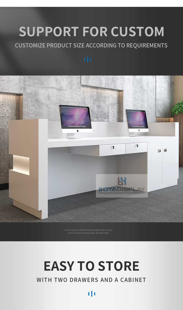 Light luxury white glossy with LED light reception desk salon reception front desk office
