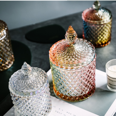 Clear Crystal Small Glass Candy Jar Diamond Clear Glass Candy Jar