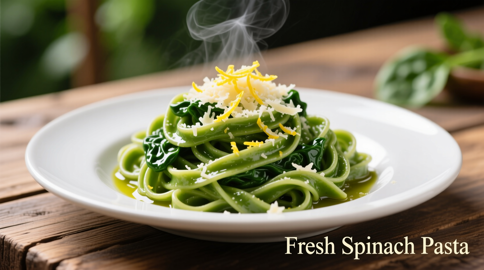 Fresh spinach pasta with lemon zest and parmesan
