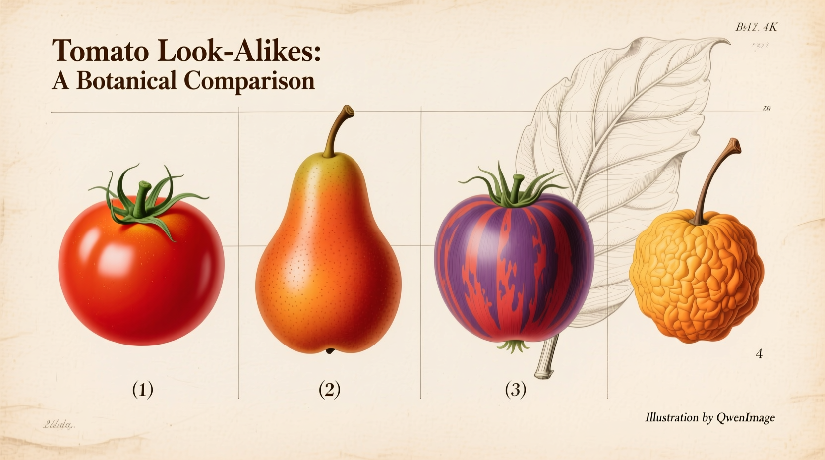 Side-by-side comparison of tomato look-alike fruits