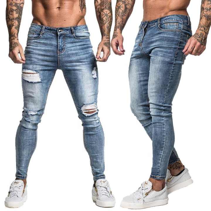Mens Jeans Skinny New Style Light Blue Ripped Mens Jeans Pent Slim Fit  Skinny Denim Jens Pants for Mens