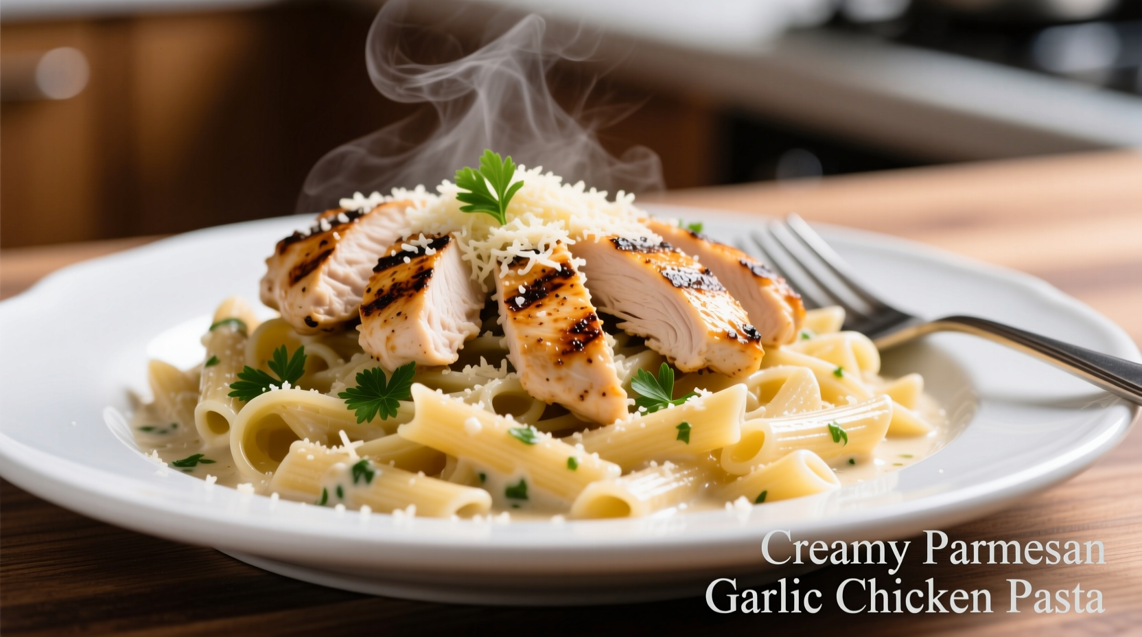 Creamy parmesan garlic chicken pasta with grilled chicken