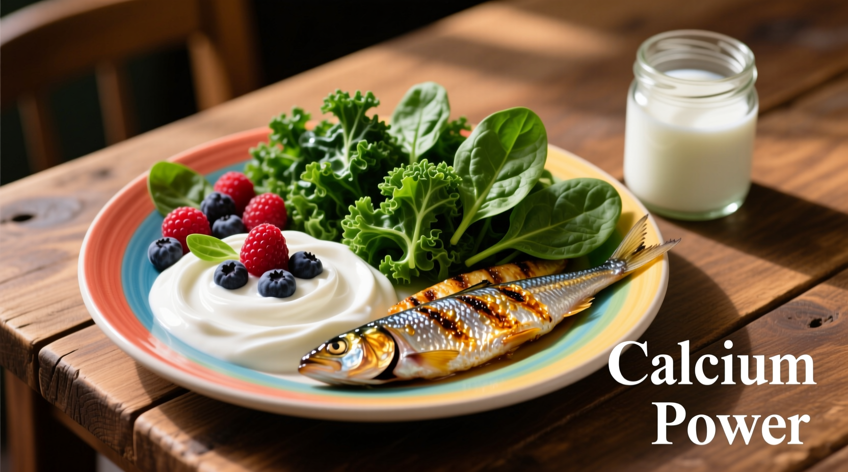 Kalziumreiche Mahlzeit mit Joghurt, Grünkohl und Sardinen