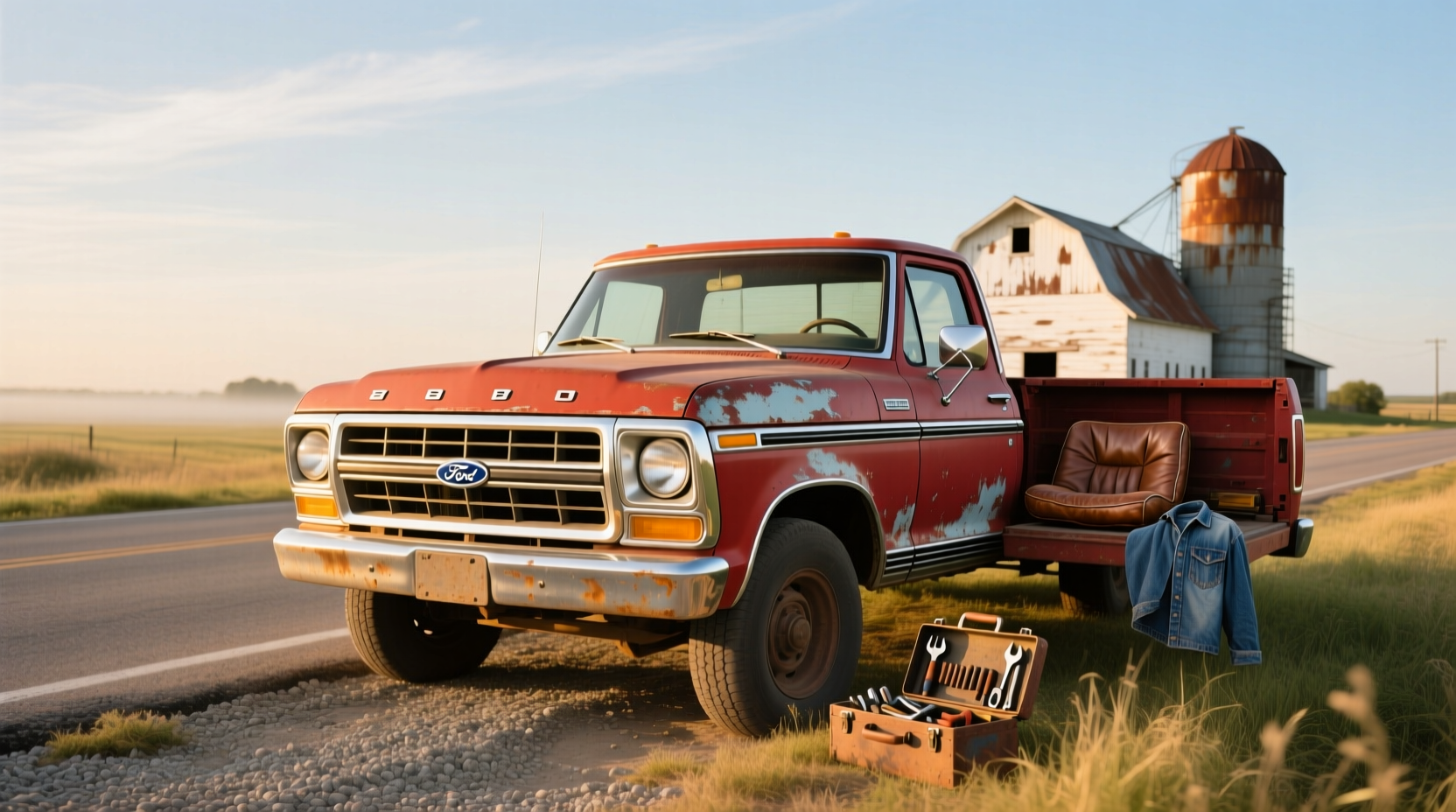 1977 Ford F100 pickup truck parked outdoors showing classic styling and chrome details