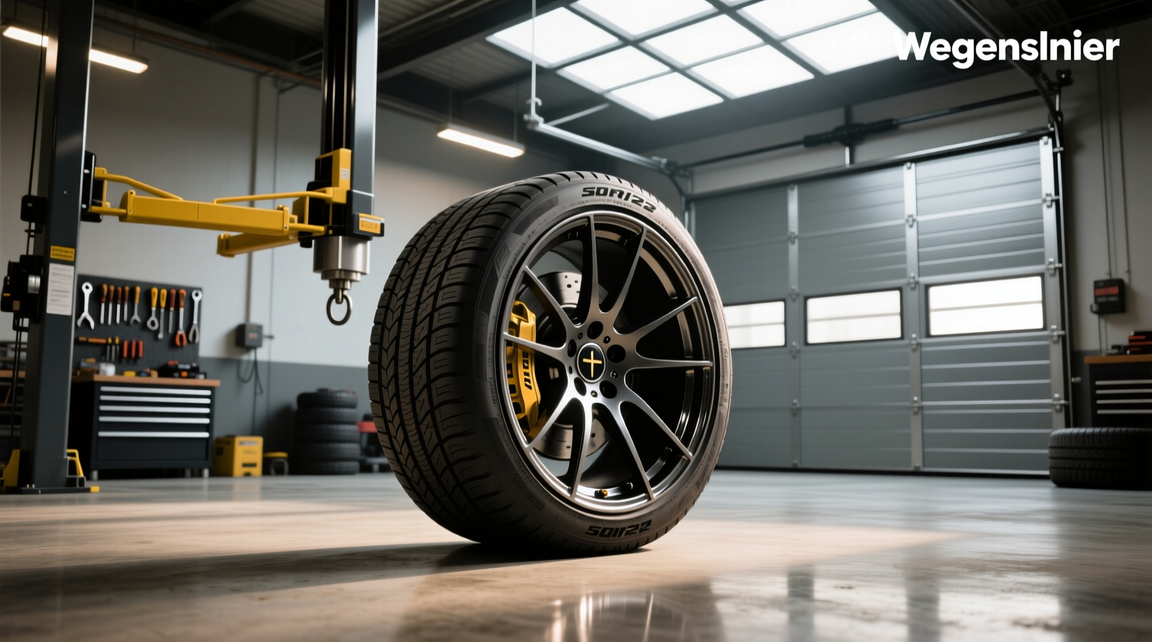 Close-up view of tire tread showing deep grooves and rugged pattern