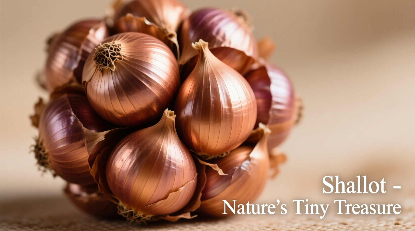 Close-up of shallot bulbs showing copper skin and cloves