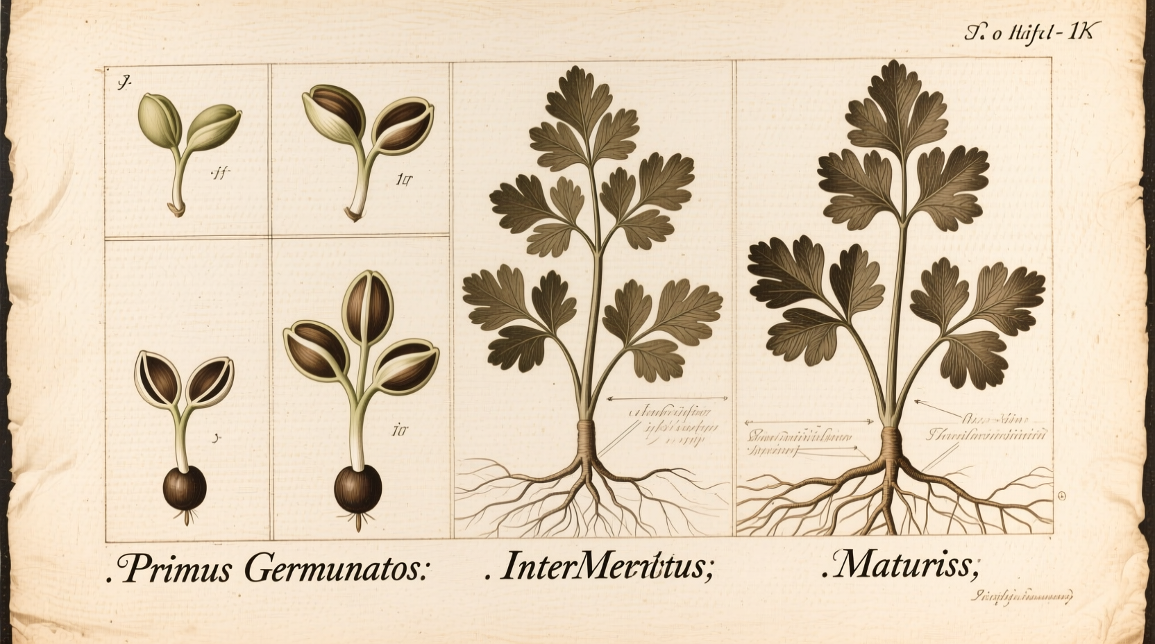 Parsley seeds at various growth stages