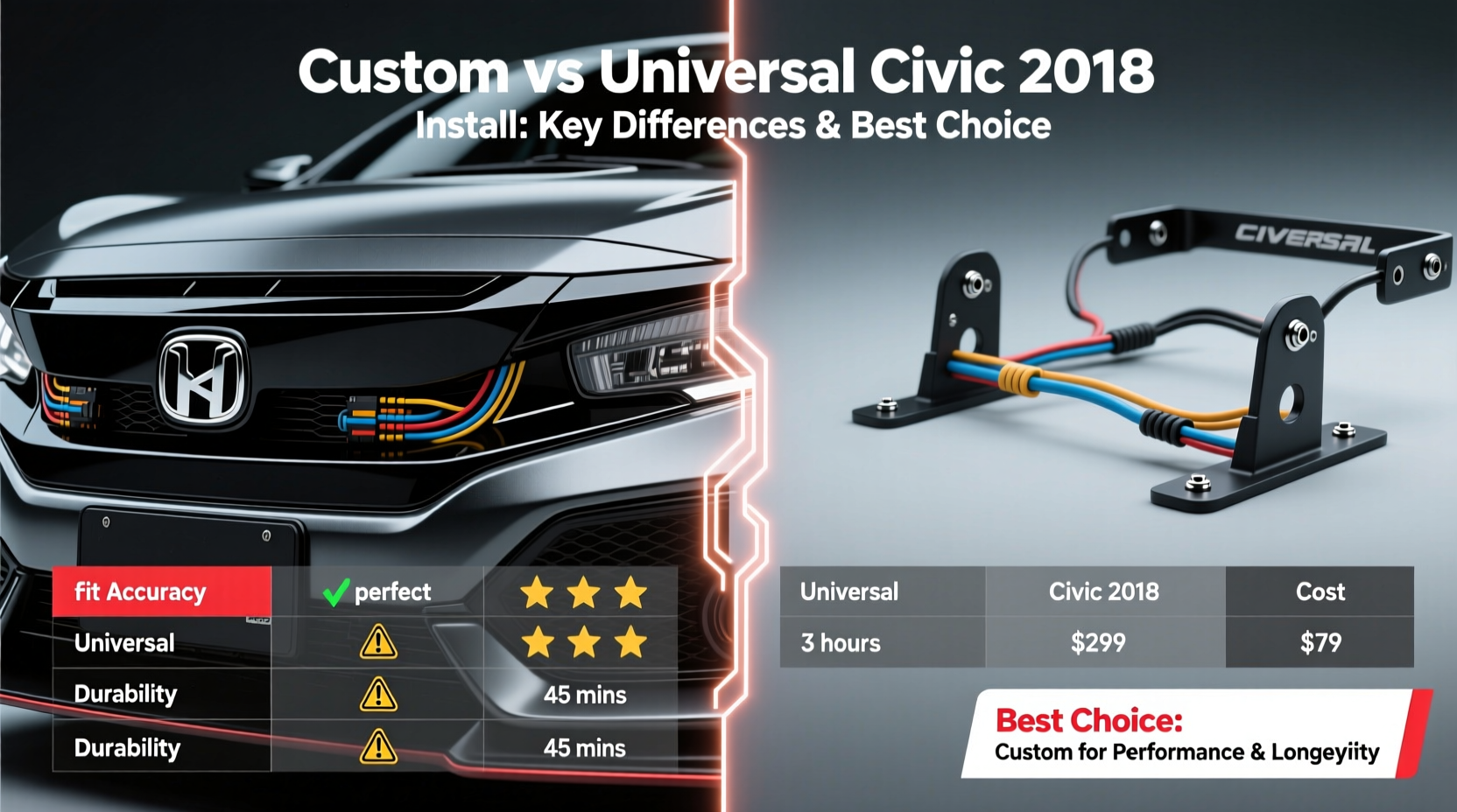 custom vs universal civic 2018 install