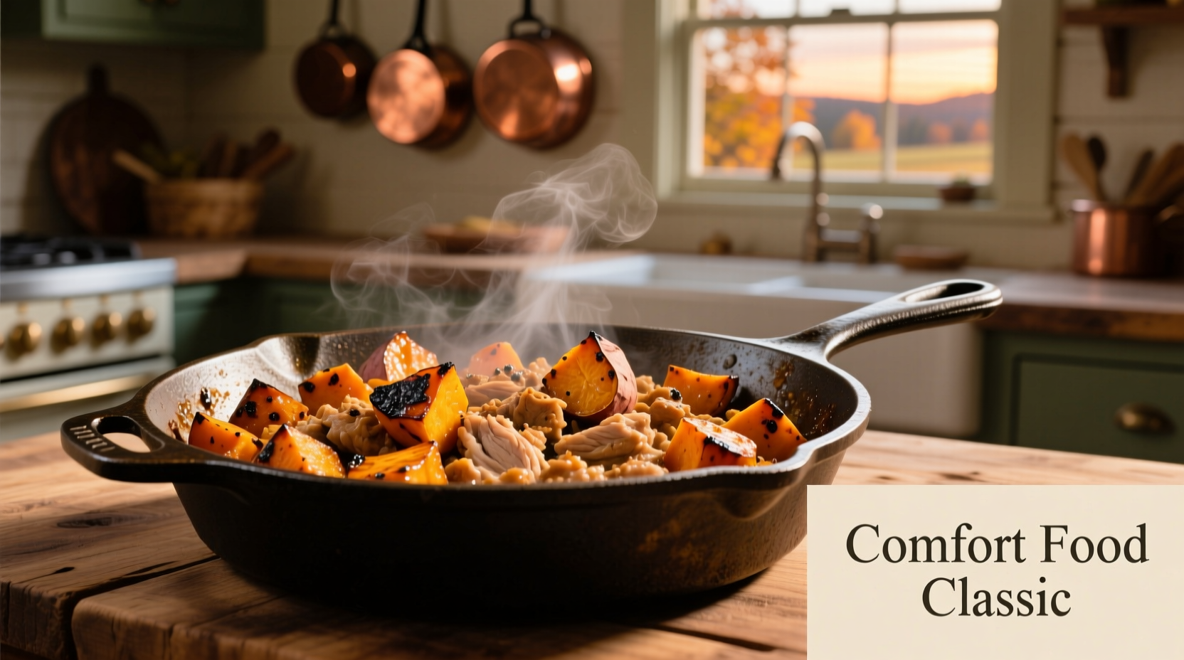 Sweet potato ground turkey skillet in cast iron pan