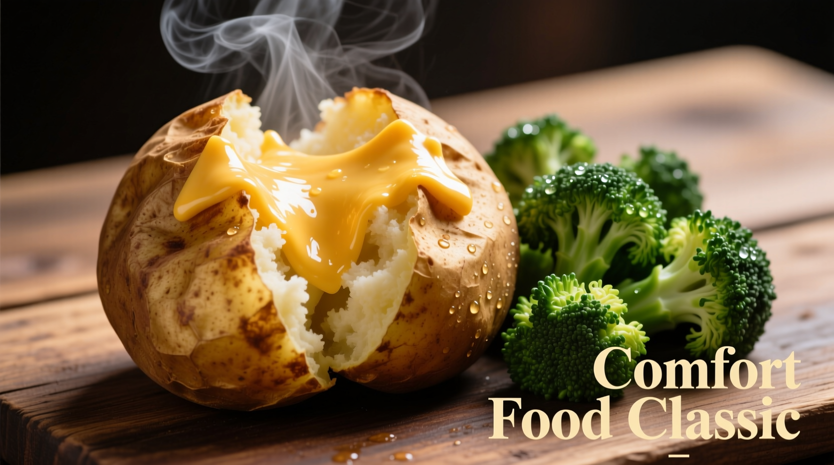 Jacket potato with melted cheese and steamed broccoli