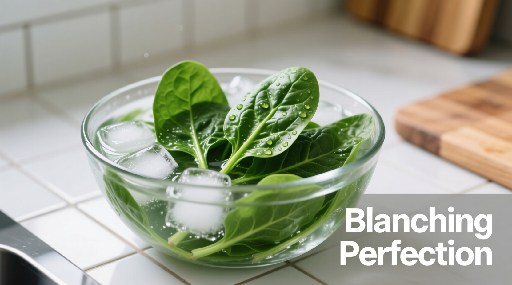 Fresh blanched spinach in ice bath