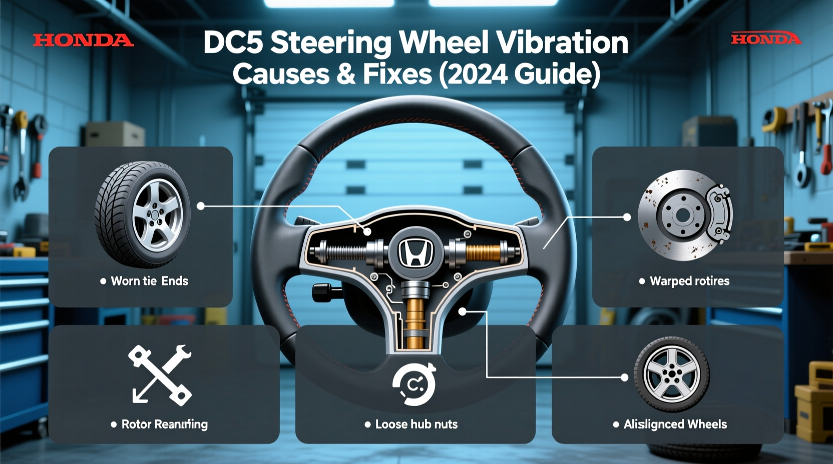 dc5 steering wheel vibration cause