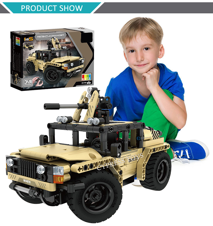 DIY Self-Assembly 370PCS 2 IN 1 RC Military Remote Control Car Military Truck Kit Car Building Truck Toy