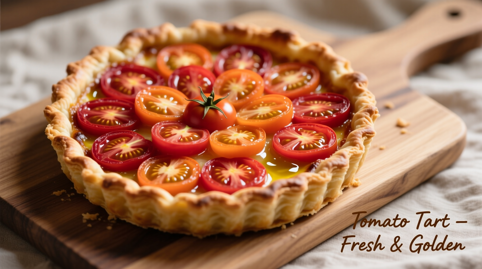 Perfectly baked tomato tart with golden crust and layered tomatoes