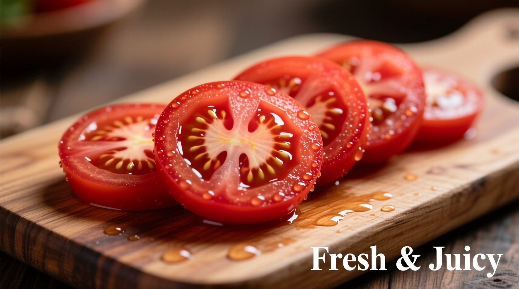 Fresh red tomato slices on cutting board