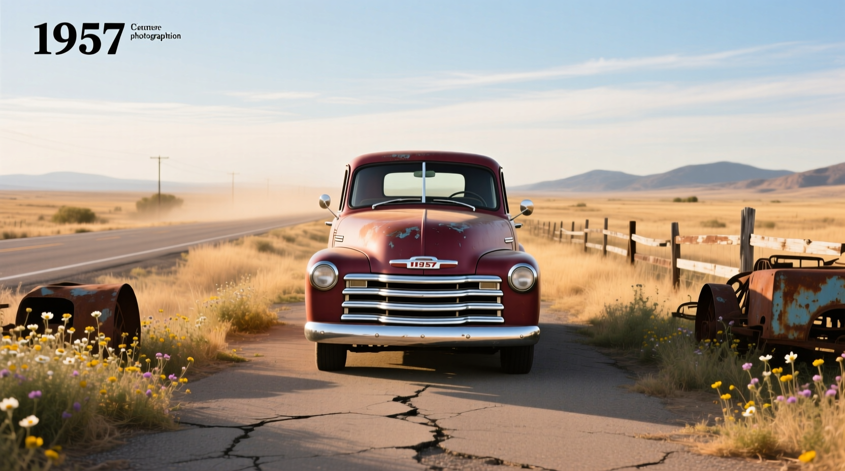 1957 Chevy pickup truck in restored condition with chrome details and white paint