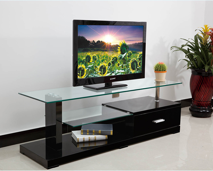 Triangle Custom TV Cabinet 6mm Tempered Glass TV Stand With 2 Glass Shelves