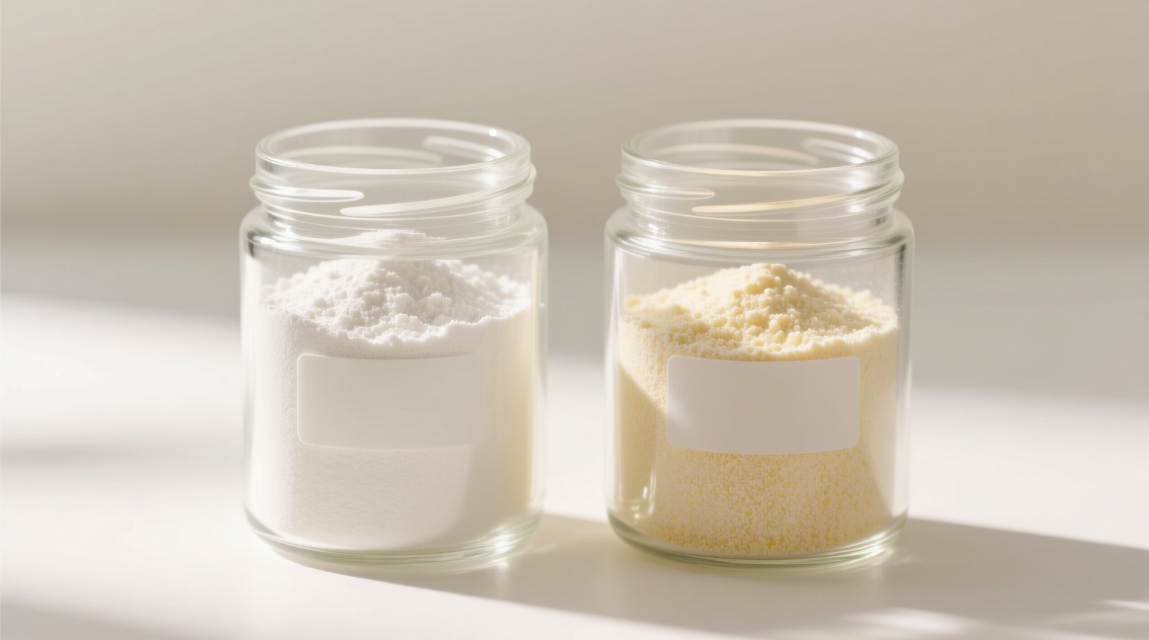 Corn flour and potato starch side by side in glass jars