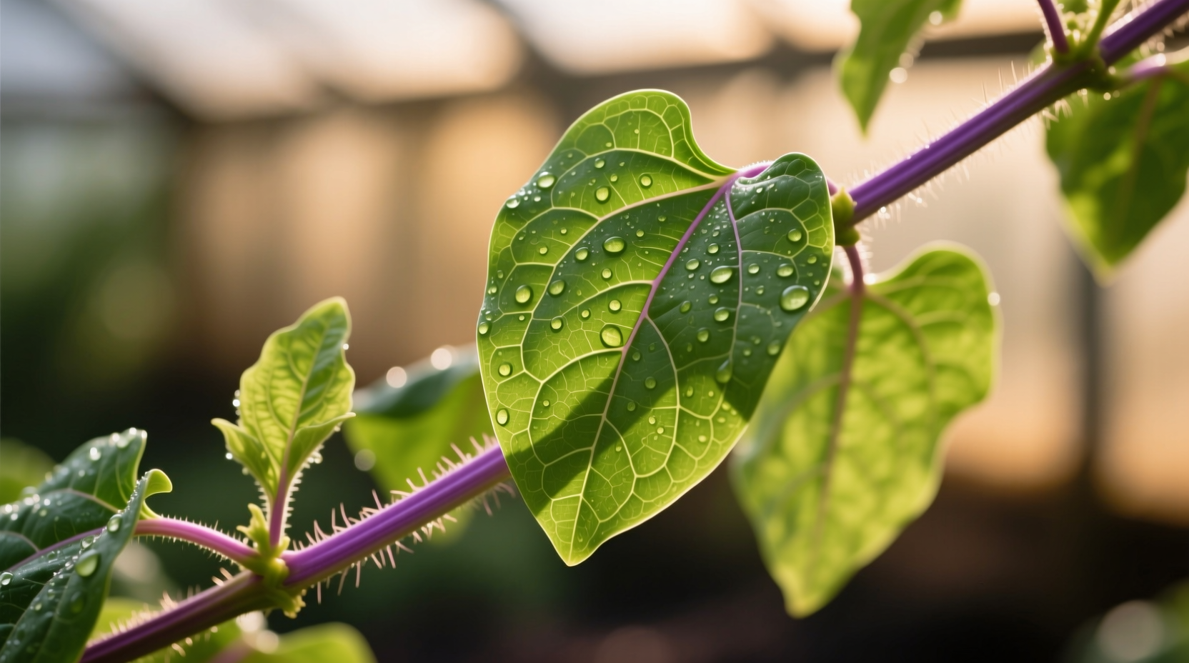 Close-up of Madagascar spinach leaves on vine