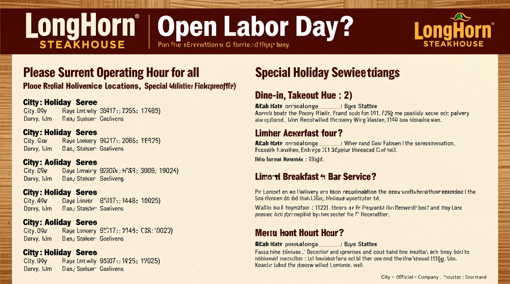is longhorn steakhouse open on labor day