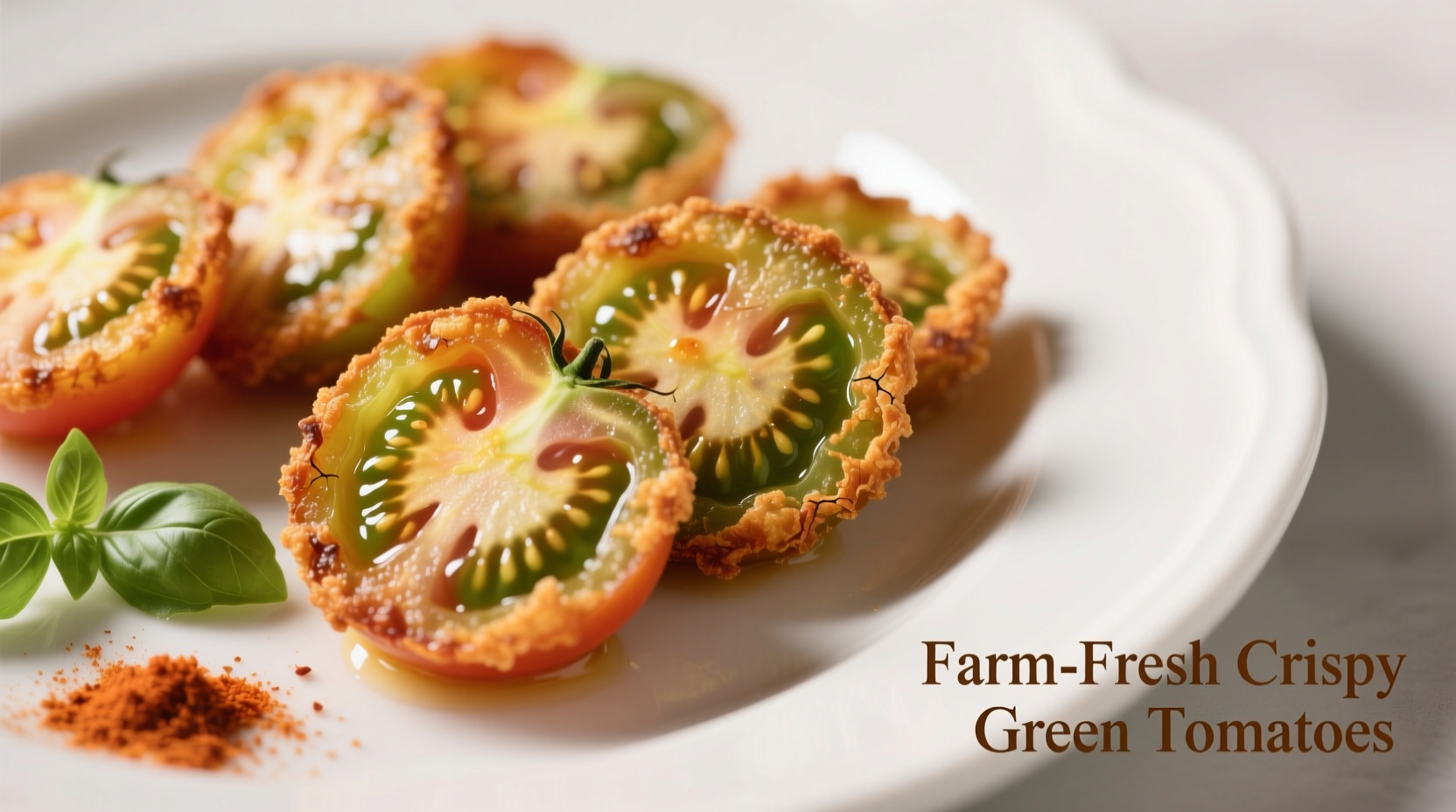 Crispy fried green tomatoes on white plate