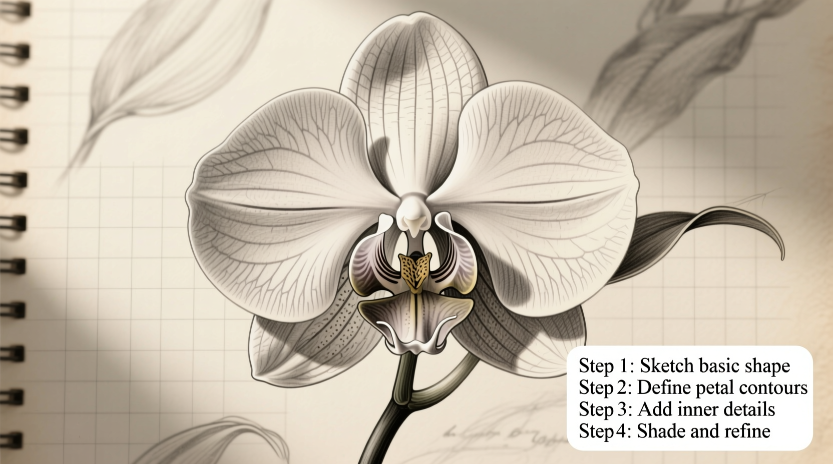 how to draw orchid flower