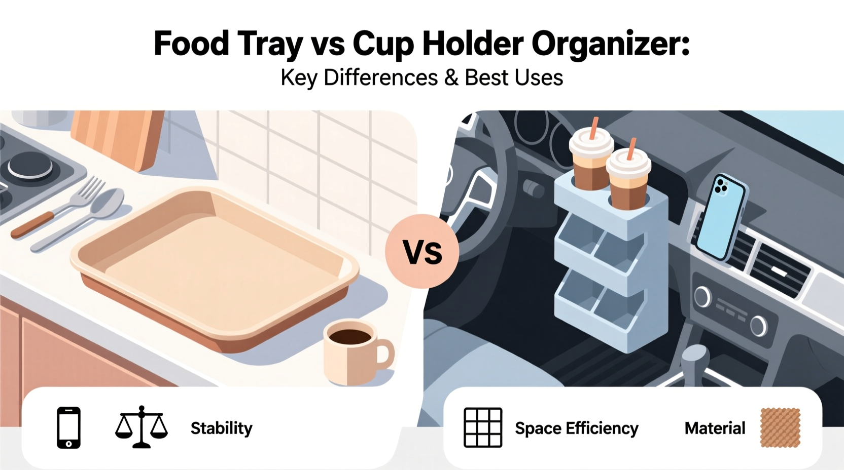 Food Tray vs Cup Holder Organizer: Key Differences & Best Uses