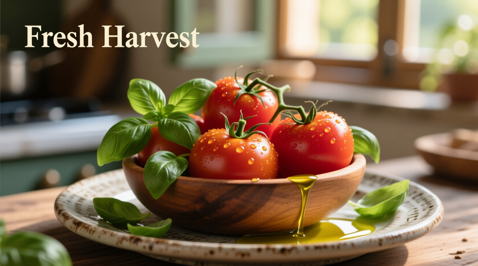 Fresh Campari tomatoes with basil and olive oil