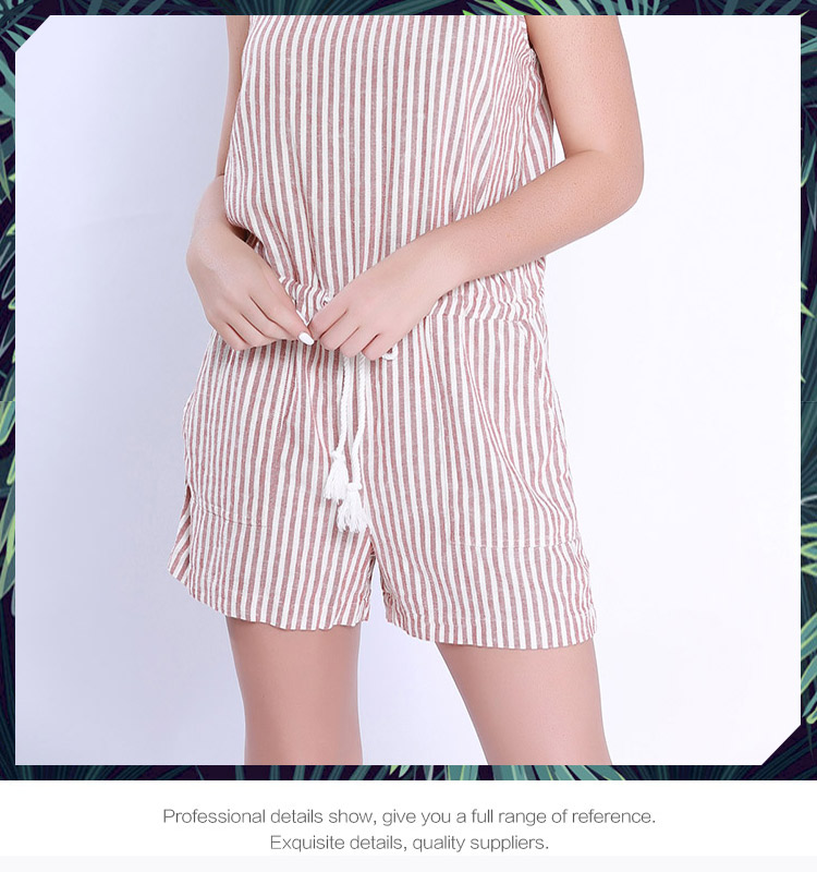 Women<i></i><i></i>'s V Neck linen Sleeveless casual stripe jumpsuit