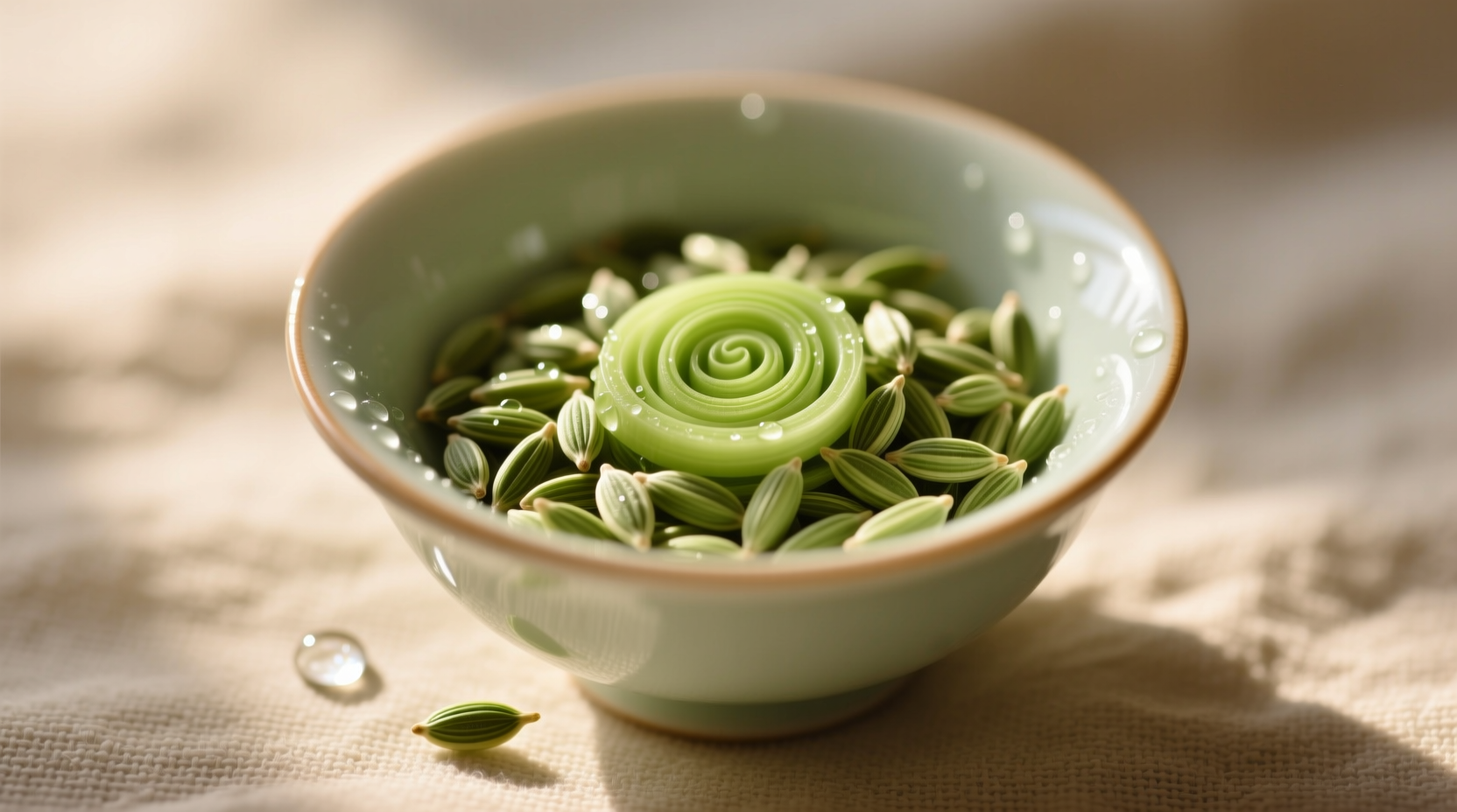 Fresh fennel seeds in a teacup