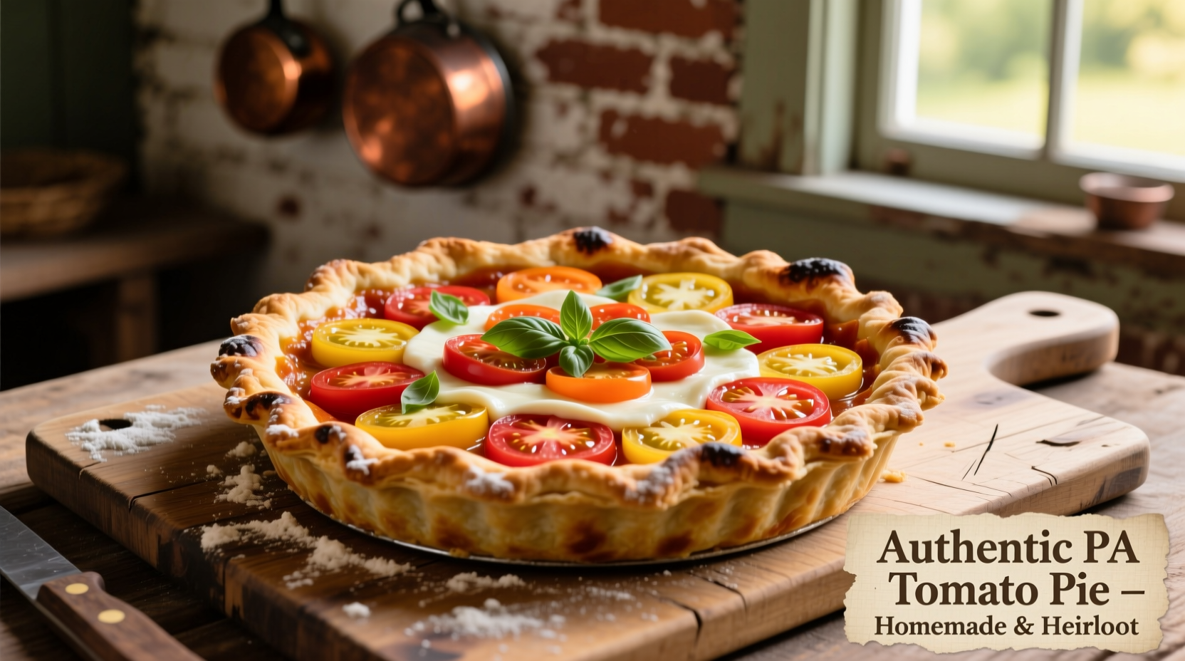 Traditional Pennsylvania tomato pie with rustic crust