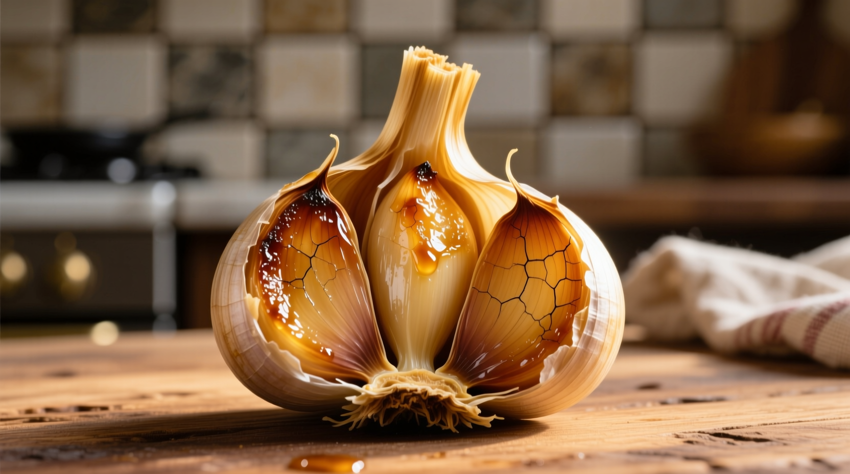 Perfectly roasted garlic bulb with golden cloves