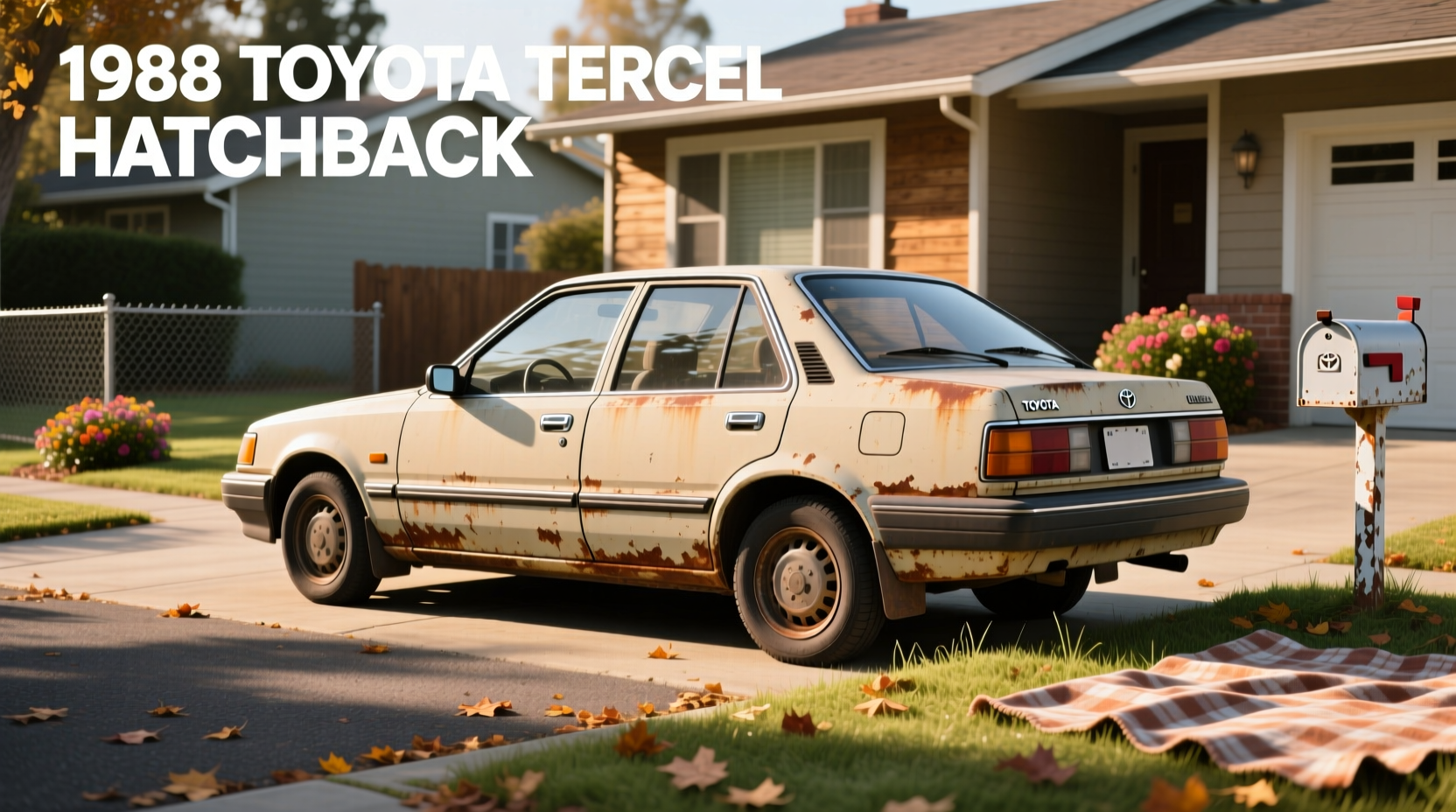 Side profile of a 1988 Toyota Tercel hatchback showing its compact dimensions