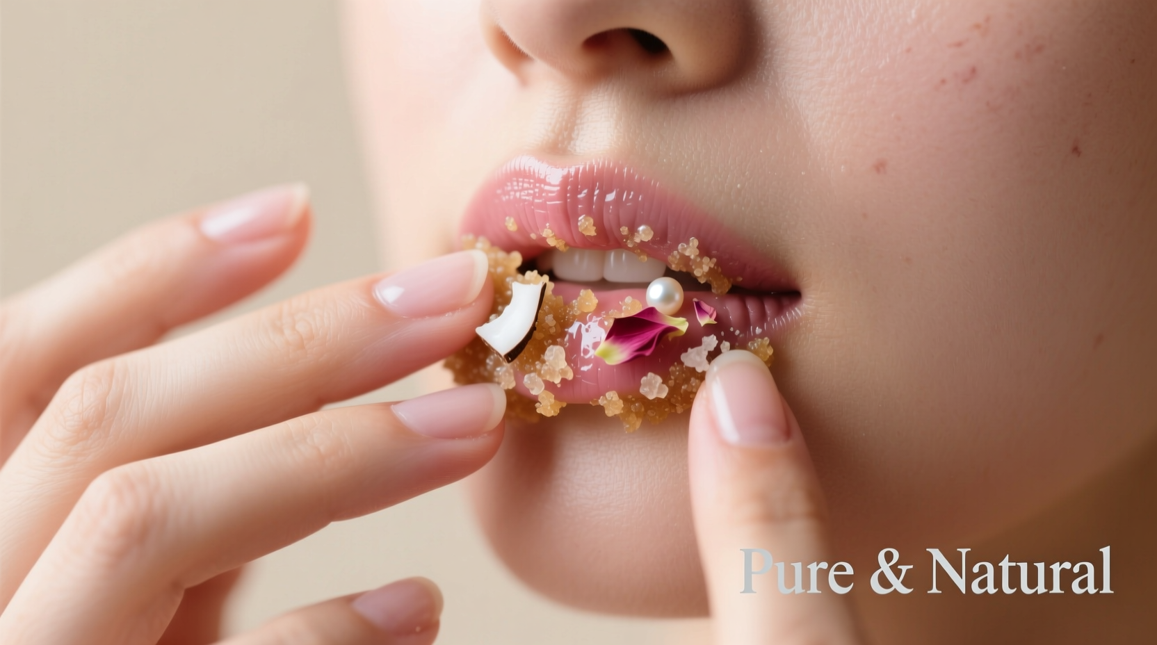 Hands applying natural lip scrub
