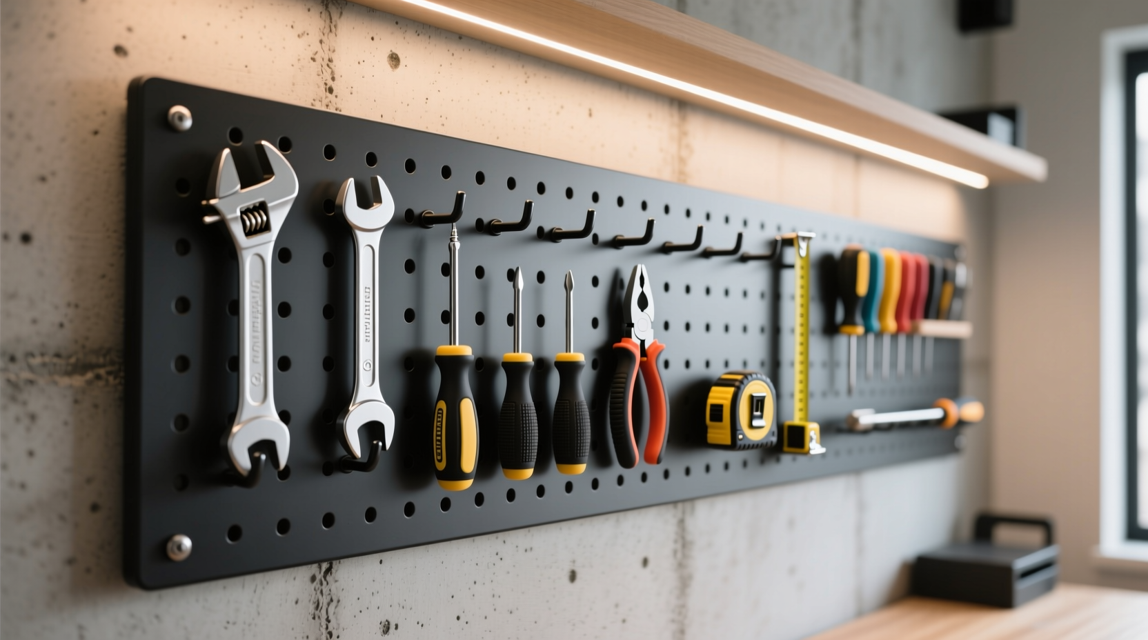 the pegboard wall workspace