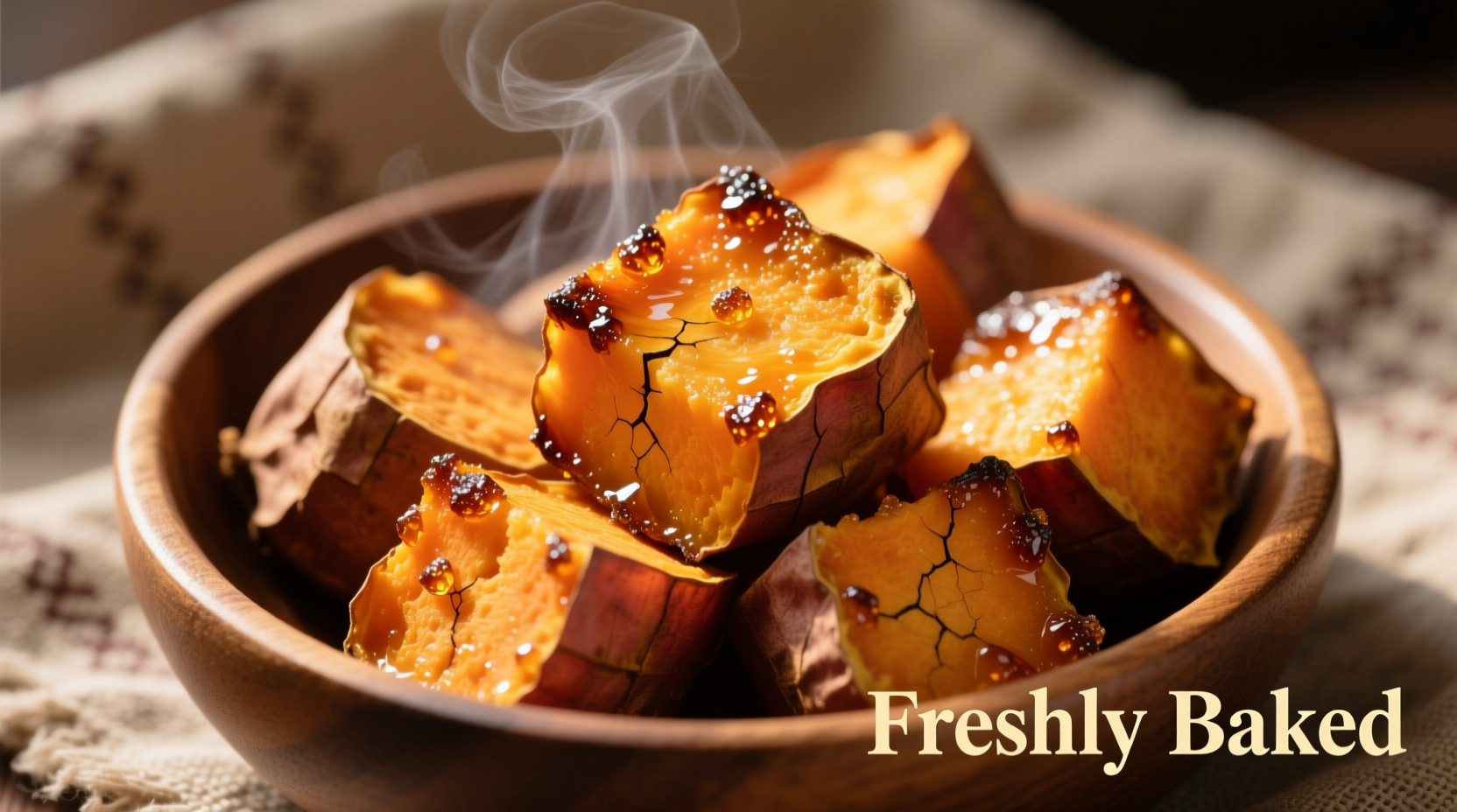 Golden baked sweet potato cubes with crispy edges