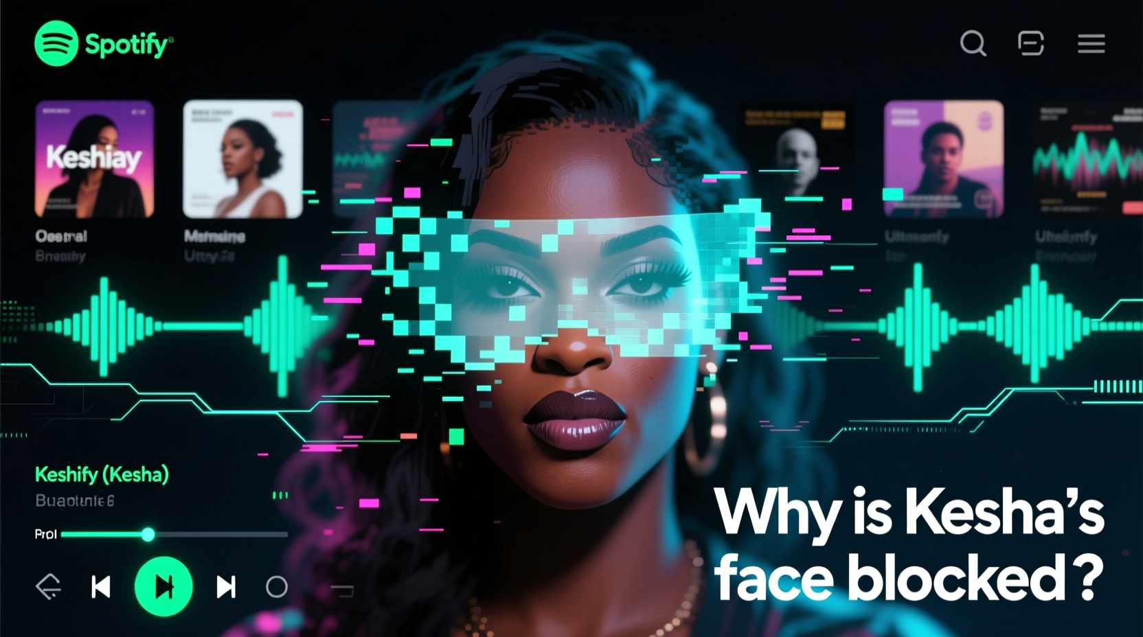 why is keshas face blocked on spotify possible explanations