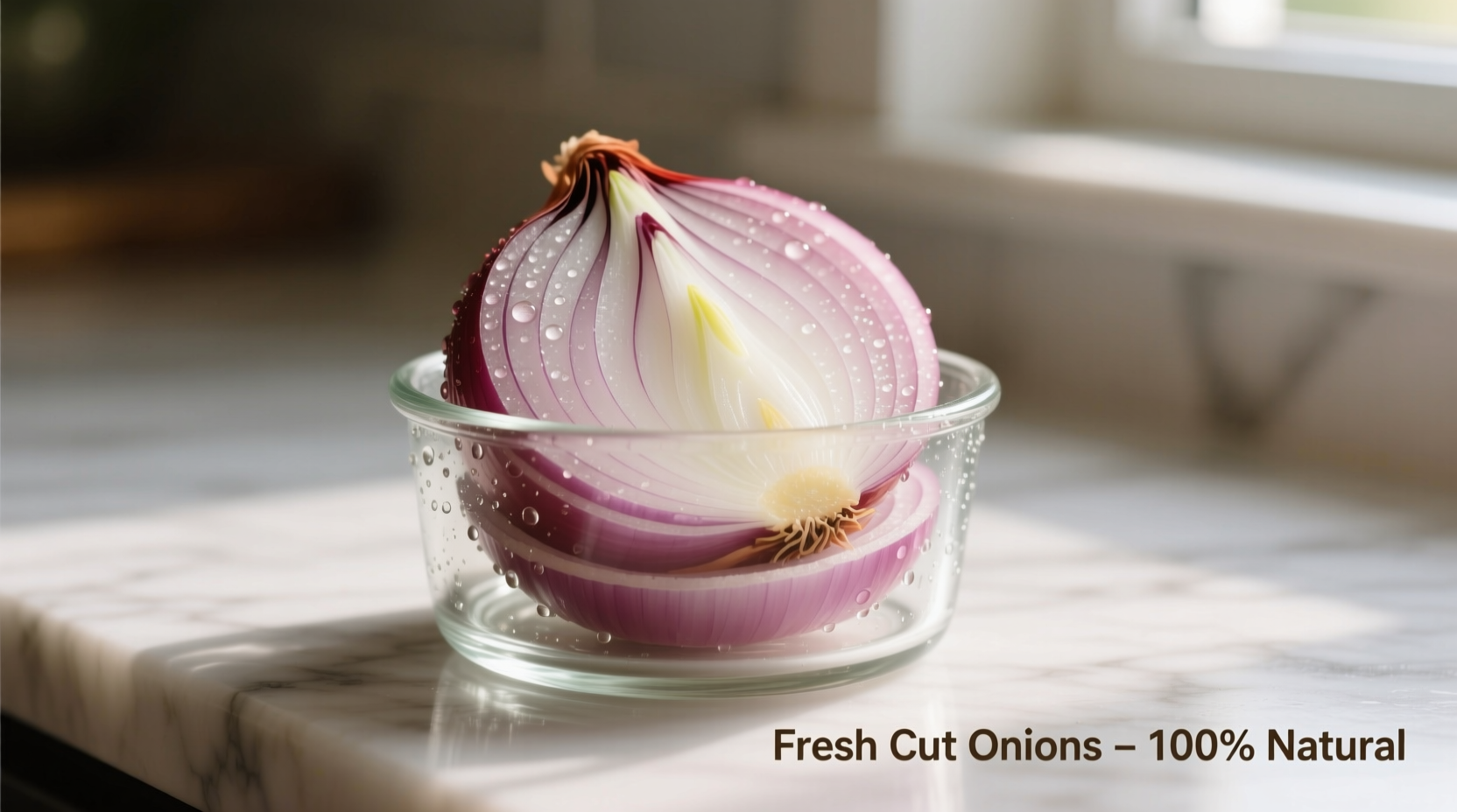Fresh cut onions in glass container