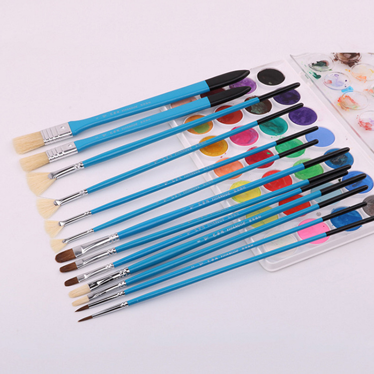 Artist Professional13PCS Bristle  Wooden Handle Flat Copper Tube Weasel Watercolor Painting Brush