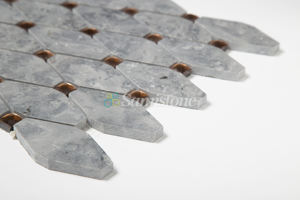 Samistone Babylon Grey Diamond Mirror Glass Long Octagon Marble Mosaic Tiles