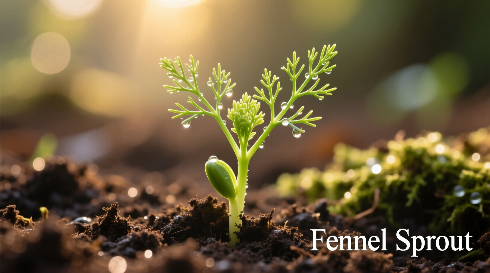 Close-up of fennel seedlings emerging from soil