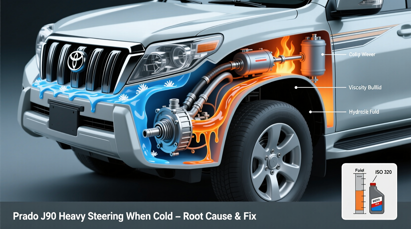 prado j90 heavy steering cold