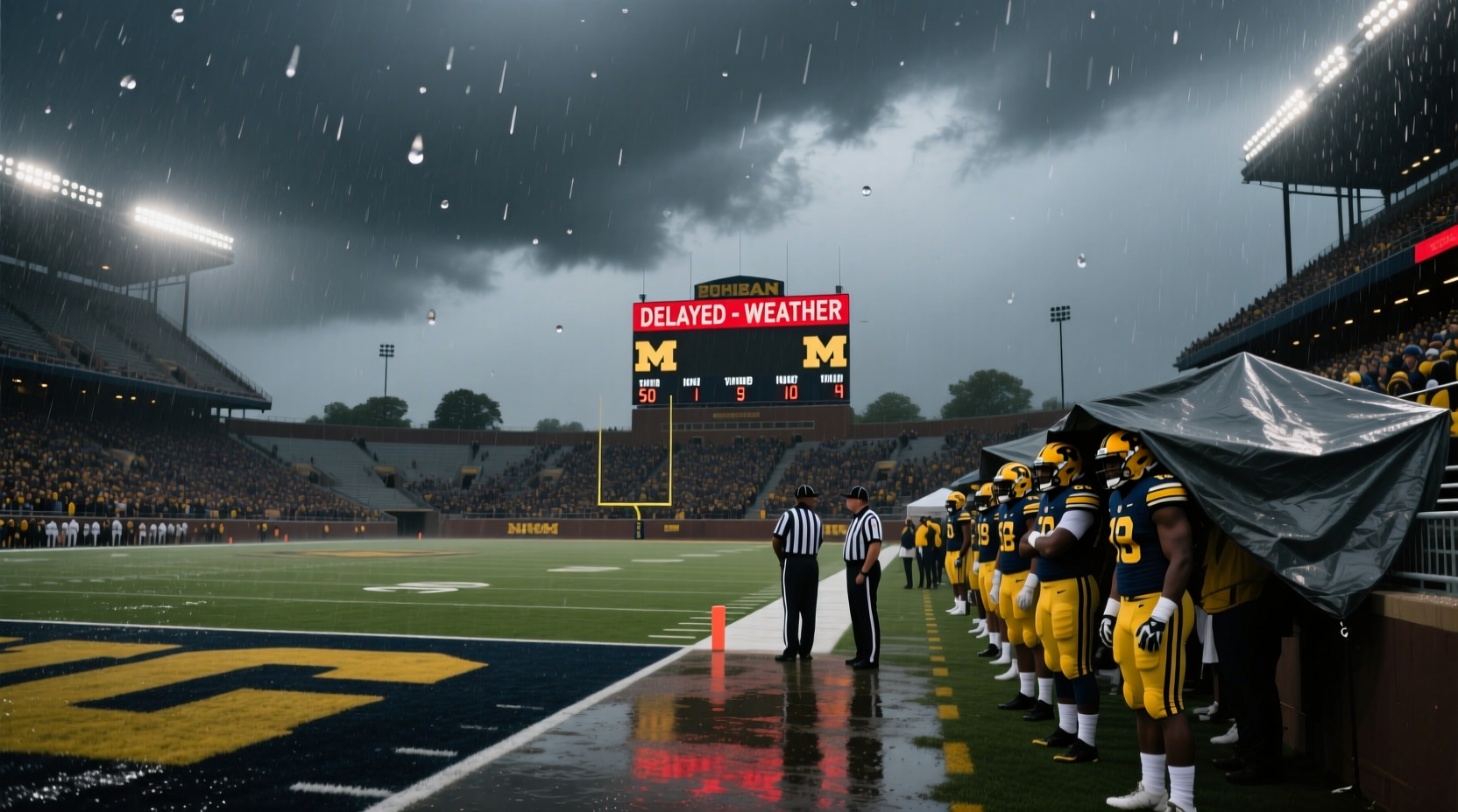 why was the michigan game delayed weather more