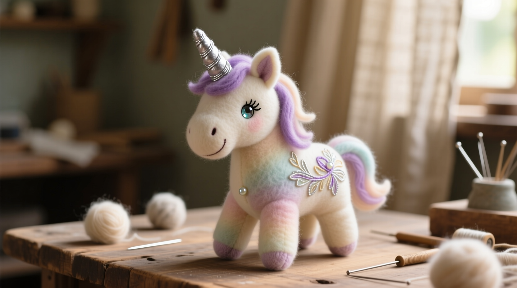 Handmade felt unicorn plush toy