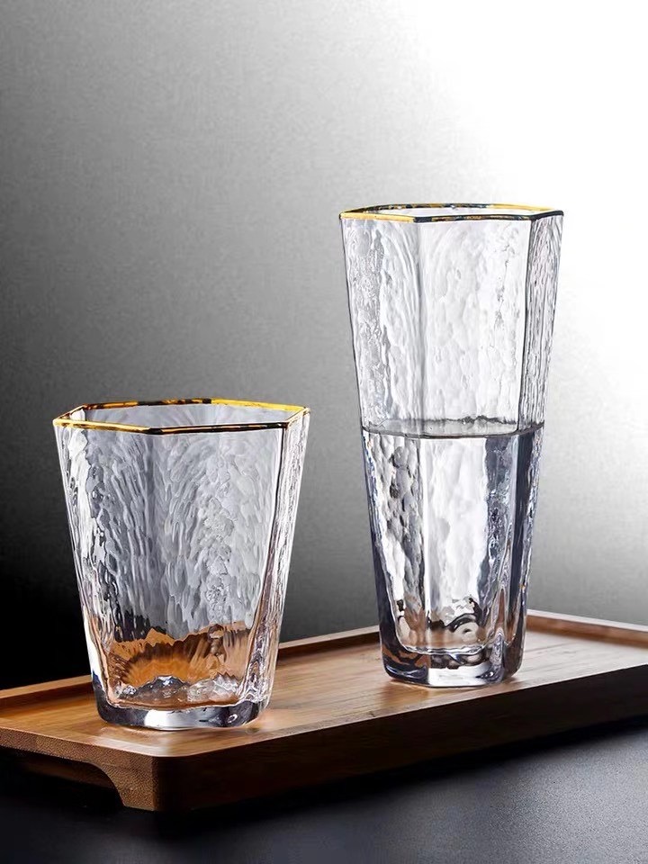 Transparent or Custom Logo Gold Rim Electroplating Drinking Glass Cup Tea Cup For Drinking Glass